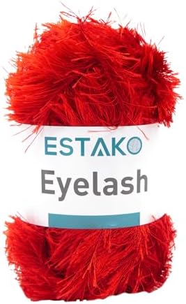 Estako Eyelash Yarn, Soft Fuzzy Faux Fur for Crochet and Knitting, Red