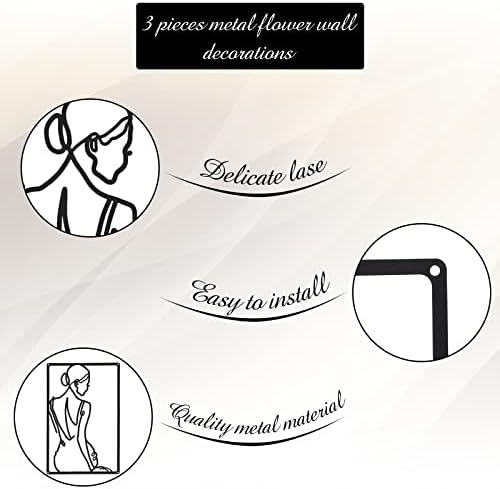 CHENGU 3 Pieces Metal Minimalist Abstract Woman Wall Art Line Drawing Wall Art Decor Single Line Female Home Hanging for Kitchen Bathroom Living Room