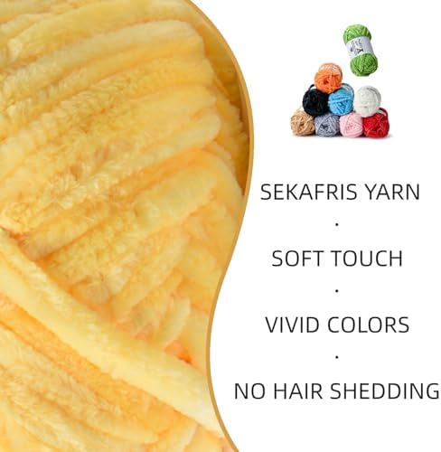 Chenille Crochet Light Yellow Yarn 2 Pack