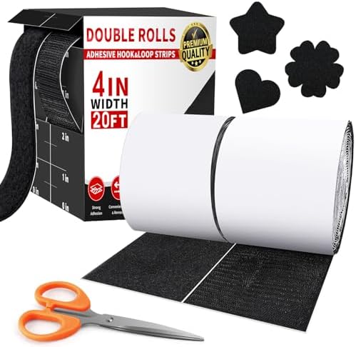 4 Inch x 20Feet Hook and Loop Strips with Adhesive,Keep Couch Cushions from Sliding, Picture Wall Hanging, No Punching Wall Mounting, Keep Your Carpet Rugs in Place