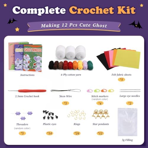 Pnytty 12Pcs Ghost Family Crochet Kit for Beginners, Crochet Starters Kits