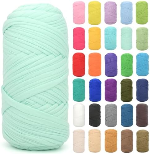 Tshirt Yarn for Crocheting,Mint Green T Shirt Chunky Elastic Fabric Thick T-Shirt Crochet Yarn for Beginners Crocheting Hand Knitting Bag/Basket/Coasters/DIY Crafts/Home Decor 200G(Mint Green