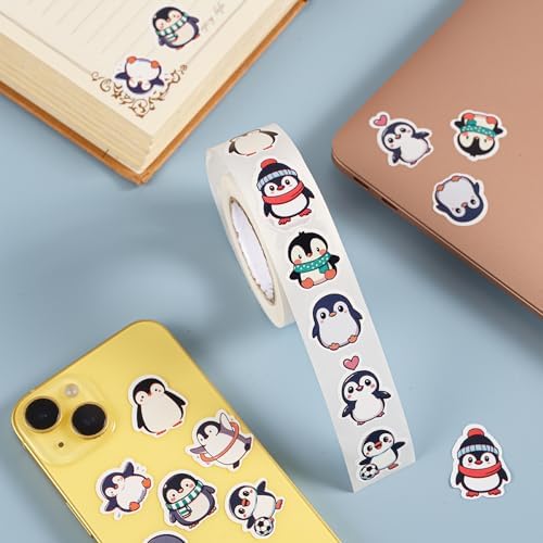 1000PCS Penguin Sticker Roll, 2 Rolls 10 Designs Animal Stickers