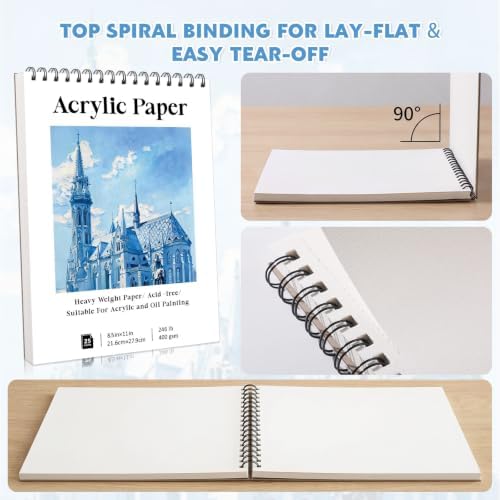 Acrylic Paper Pad 8.5 x 11 in, 25 Sheets, 400Gsm, Top Spiral Bound