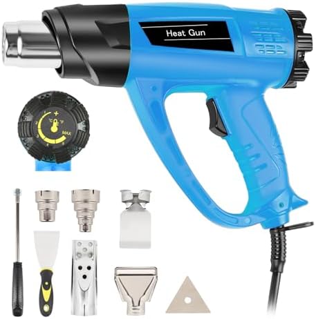 【1800W・140℉~1112℉】Heat Gun (60℃-600℃) Fast Heating Heavy Duty Hot Air Gun Kit Variable Temp Control Overheat Protection with 5 Nozzle for Crafts, Shrink Tubing, Stripping Paint, Resin, Soldering