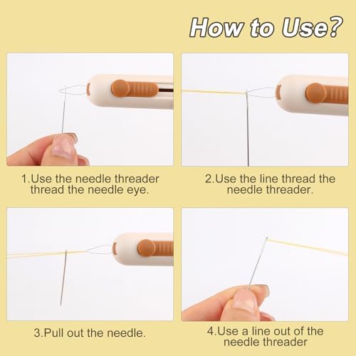 Automatic Needle Threaders Seam Ripper, Upgraded 3 in 1 Sewing Needle Threader Tool, 2Pcs Stretchable Quick Seam Rippers with Needle Storage for Hand Quilling, Embroidery Stitch Removal(Yellow)