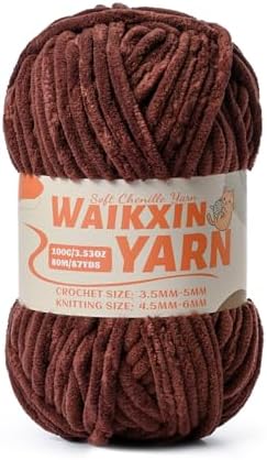 （Deep Coffee） Super Soft Fuzzy Chenille Chunky Yarn for Crocheting, 100g (87yds) Fluffy Velvet Yarn for Hand Knitting Baby Blankets Weaving Craft