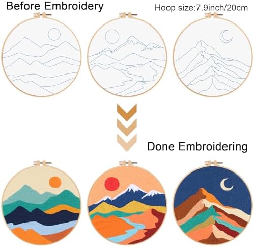Louise Maelys 3 Pack Landscape Mountain DIY Embroidery Kit for Beginners