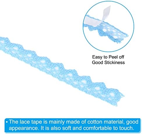PATIKIL 0.6" Wide 2 Yards Self-Adhesive Lace Tape Lace Ribbon, 3 Pack Cotton Washi Trim Stickers Masking for Craft Scrapbooking DIY Card Making, Sky Blue