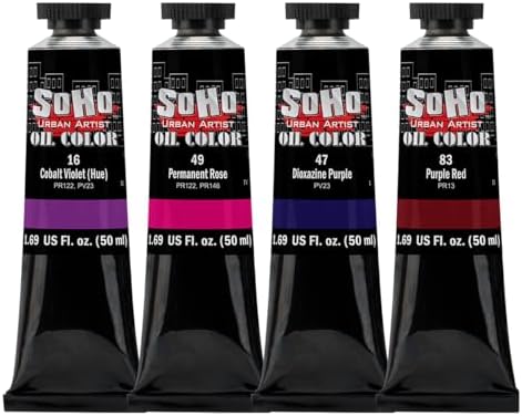 Soho Urban Artist Oil Paint Purples Set of 4-50 mL Tubes, Triple-Milled Oils with Refined Linseed - Smooth Application, True Color Mixes, Ideal for Brushes & Palette Knives