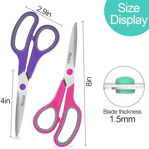 Scissors Set of 6 Pack, 8" All Purpose Sharp Shears for Everyday Use