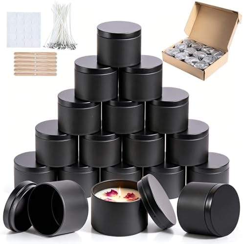 Candle Tins 4 Oz, Candle Tins with Lids, Metal Empty Candle Jars, Black Candle Jars for Making Candles, Small Tins with Lids, Bulk Candle Tins for Candle Making and Small Business (Black, 4oz-12pcs)