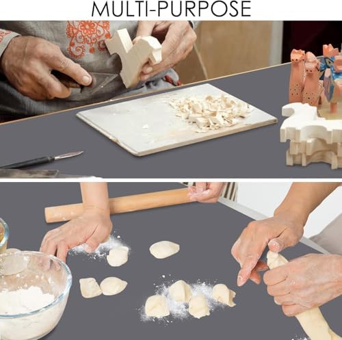 Extra Large Silicone Mat for Kitchen Counter, 31.5x16.9 Inch Heat Resistant Mat Countertop Protector, Non-Stick and Thick Silicone Pad Silicone Baking Mat for Dough and Pastry, Dark Gray
