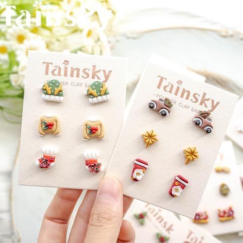 Tainsky 49 Shapes Christmas Studs Clay Earrings Cutters, Christmas Tree Polymer Clay Cutters for Polymer Clay Jewelry
