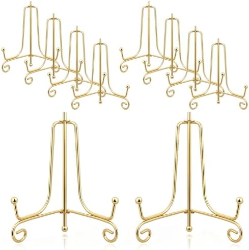 10 Pcs 4 Inch Plate Stands for Display, Gold Iron Small Easels Tabletop Picture Stand Multifunctional Foldable Display Stands for Plates, Pictures,Photos, Cards, Books, Frames, Paintings