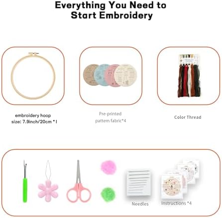 JOINRUN Beginner Embroidery Kit for Adults, 4 Pack with Video Tutorial