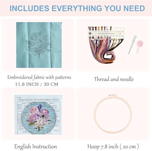 Silentsea Embroidery Kit, Floral and Nature Designs, 3-Pack with Hoops, Needlework Pattern Set (Flower-2)