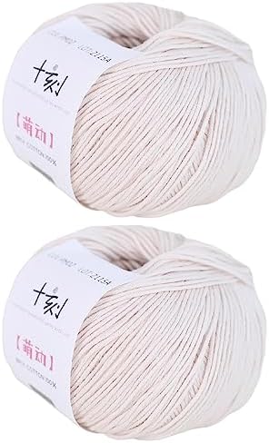 Fine Weight Knitted and Crocheted Cotton Yarn, 100% Long Staple Cotton Yarn, Baby Sports, 2 Packages of 100g/3.52oz (Per Skein 50g/162yards)-Milk Tea White