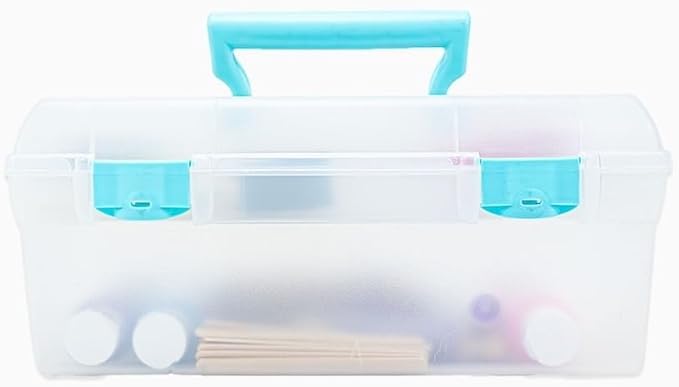 ArtBin 6937AG Essentials Lift-Out Tray Box, Portable Art & Craft Organizer with Handle and Tray, Clear/Aqua, Pack of 6
