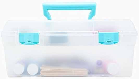ArtBin 6937AG Essentials Lift-Out Tray Box, Portable Art & Craft Organizer with Handle and Tray, Clear/Aqua, Pack of 6