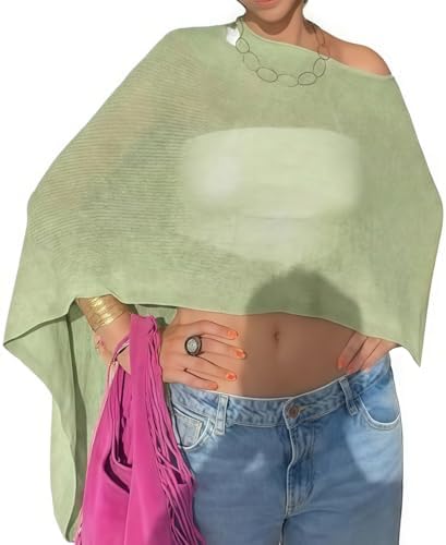 Women Sheer Poncho Shawl Top Lightweight Knit Pullover Beach Cover Up Tops