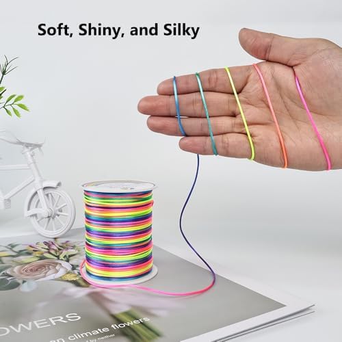 LUSTEMBER 330 Feet Satin Nylon String, 1 mm Silky Smooth Durable Nylon Cord for Jewelry Making, Bracelets, Beading, Necklaces, Macrame, Kumihimo, Rattail, and Chinese Knot Craft