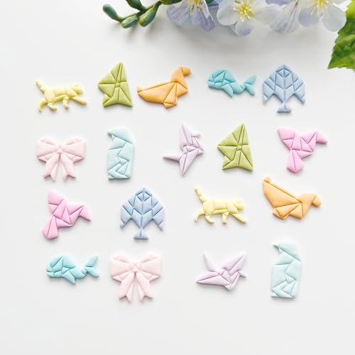9 Pcs Origami Shape Polymer Clay Cutters - Geometric Animal & Bow Cookie Cutter Set for Jewelry Making, Earring Molds, Fondant Cake Decorating & DIY Crafts