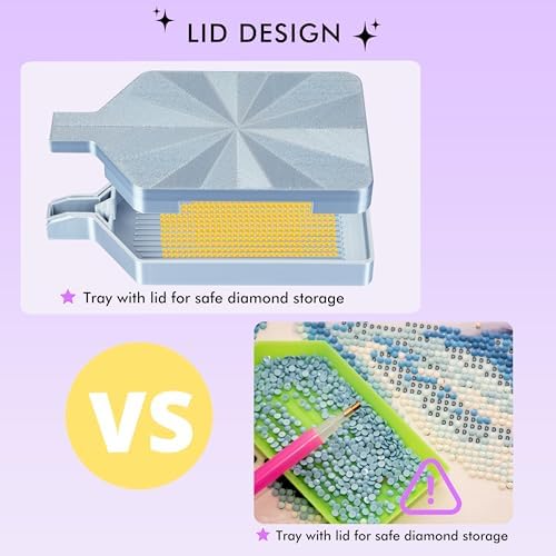 Diamond Art Trays with Lids, Multi-Color Partitioned Diamond Painting Tray, Suitable for 5D Diamond Dots, Silky Silver
