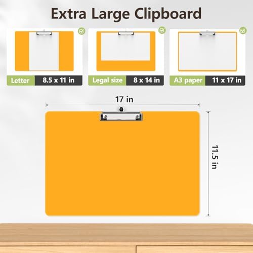 Extra Large Clipboard, 11 x 17 Orange Plastic Drawing Board