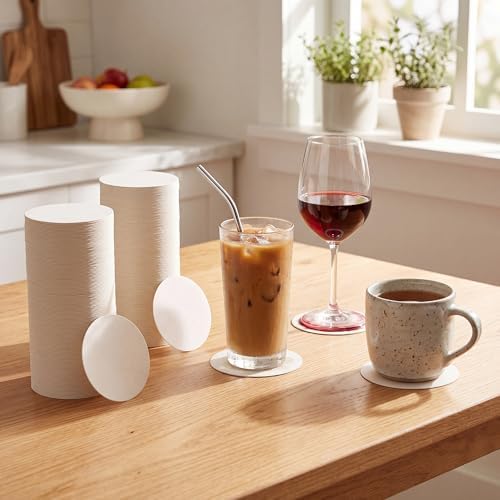 TaoBary 400 Pcs Round Cardboard Coasters Bulk, 4 Inch 1mm Thick,White