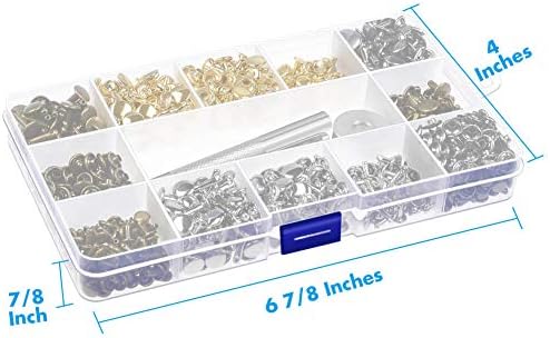 Paxcoo 480 Sets 3 Sizes Leather Rivets Double Cap Rivet Tubular Metal Studs with 3 Pieces Setting Tool Kit for Leather Craft Repairs Decoration, 4 Colors