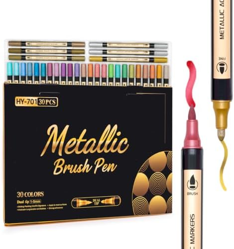 Metallic Acrylic Paint Markers Set, 30 Colors Dual Tip Acrylic Paint Pens for Rock Painting, Canvas, Wood, Glass, Ceramic & DIY Crafts, Quick-Dry Waterproof Permanent Paint Markers (30-Color)