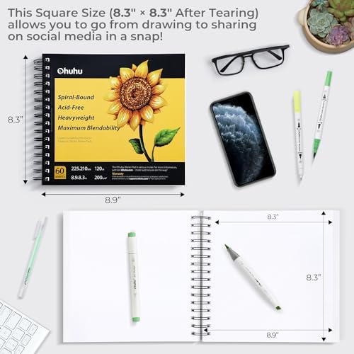 Ohuhu 8.3"x8.3" Marker Paper Pad Art Sketchbook for Drawing and Sketching