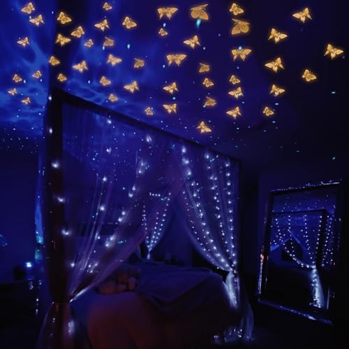 SAOROPEB Glow in The Dark 3D Butterfly 24 Pcs Orange Butterfly Stickers | 3 Sizes, Luminous Butterfly Stickers for Ceiling all, Glow in The Dark Party Supplies, Stickers for Kids Babys Nursery