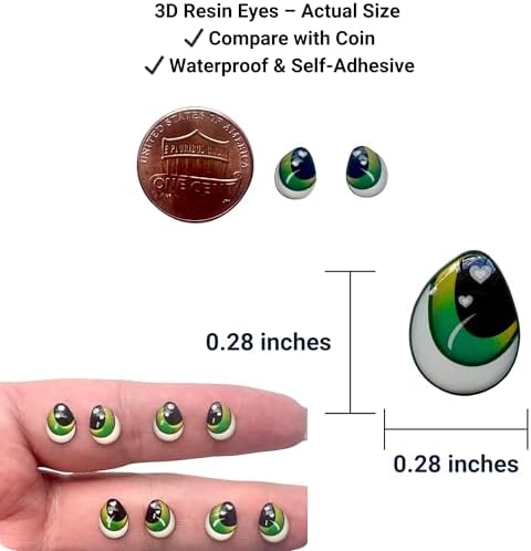 3D Resin Doll Eyes – 7mm Self-Adhesive Craft Eyes (24 pcs / 12 Pairs) – Realistic Cabochon Eyes for Amigurumi, Dolls, Polymer Clay, Cold Porcelain, Felt & DIY Crafts (Green)