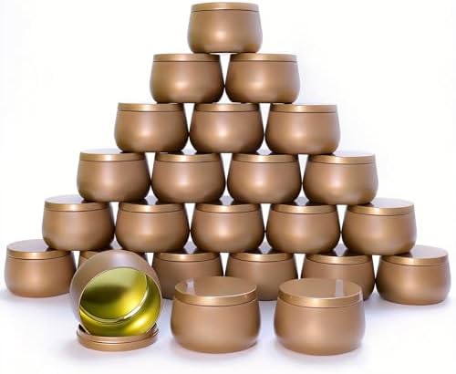 HOMAMAMOON 24 Pack 8oz Dark Glod Candle Tins for Making Candles - Bulk Metal Candle Containers with Lids. Empty Round Candle Jars for DIY & Travel. Shatterproof & Sturdy Vessels for Small Business.