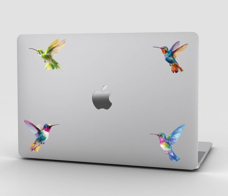 Colorful Watercolor Hummingbird Vinyl Window Stickers – 4 Pack Decorative Bird Decals for Glass, Laptop, Journal & Wall Decor – Waterproof 2" Each