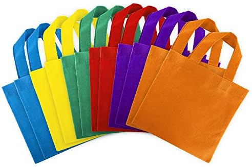 Super Z Outlet Assorted Colorful Solid Blank Fabric Tote Party Gift Bags Rainbow with Handles for Birthday Favors, Snacks, Decoration, Arts & Crafts, Event Supplies (12 Pack)(8" Inches)