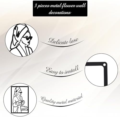 CHENGU 3 Pieces Metal Minimalist Abstract Woman Wall Art Line Drawing Wall Art Decor Single Line Female Home Hanging for Kitchen Bathroom Living Room