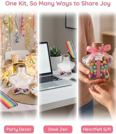 jojofuny Lucky Star Origami Kit with Glass Wish Bottle, 540pcs Paper Strips