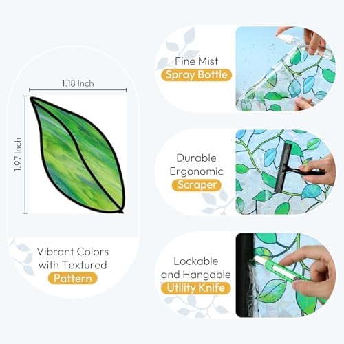 rabbitgoo Window Privacy Film Rainbow, Green Leaf Vine, 23.6" x 78.7"