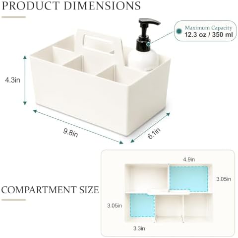 Multipurpose Caddy Organizer with Handle Plastic Desk Storage, White