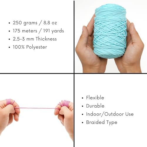 Polyester Soft Macrame Cord 2.5-3mm, 191 Yards x 1/9 inc Turkish Polyester Rope, Braided Macrame Yarn for DIY Crafts, Plant Hanger, Wall Hanging, Macrame Bag (22-Coffee Grey, 1 Ball)