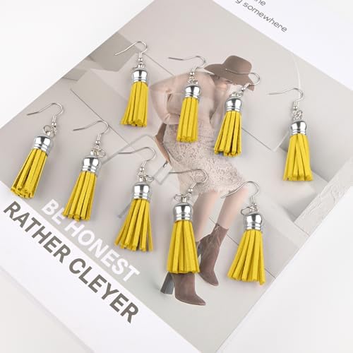 Tassels for Jewelry Making 150 Pieces Yellow Leather Tassels Bulk 38mm Silver Cap Keychain Charms with 50pcs Jump Rings for DIY Jewelry Keychain Blanks Bracelet Crafting Supplies