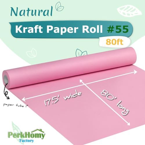 PerkHomy Light Pink Kraft Paper Roll 17.5" x 960" (80') for Gift Wrapping Bouquet Flower Art Painting Craft Writing Packaging Shipping 80GSM 55LB (Light Pink, 17.5" x 80')