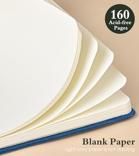 PAIBAS Blank Journal Notebook for Women Men,160 Pages,A5 Hardcover Sketchbook for Drawing, Sketch book, Unlined Notebooks for School,Work, Note Taking,Travel Journals for Writing 5.8"x8.5" (Navy)