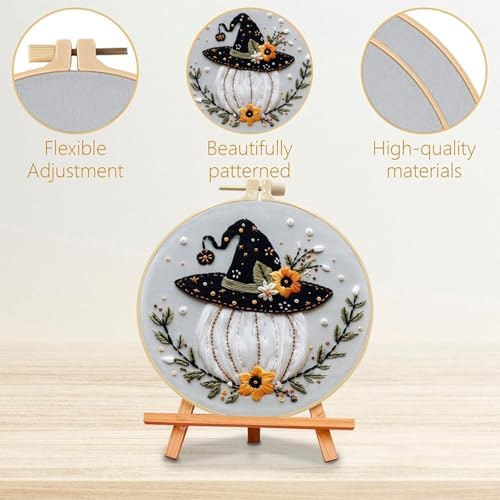 SCECALA 4 Pack Funny Halloween Embroidery Kit for Beginners