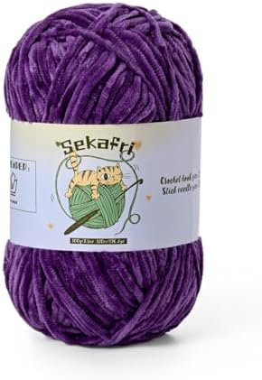 Fuzzy Chenille Yarn for Crocheting, Fluffy Amigurumi Crochet Yarn for DIY Craft/Hat/Shoes, (100g/197yds) Soft Velvet Baby Blanket Yarns（Violet）