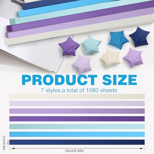 FoDau770 Solid Color Star Paper Strips - 1080 Sheet, Blue & Purple Series