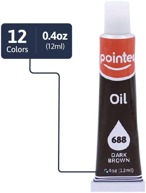 Pointer ArtPRO Oil Paint Set, 12 Colors, 0.4oz Tubes, Smooth Creamy Texture for Canvas and Fine Art